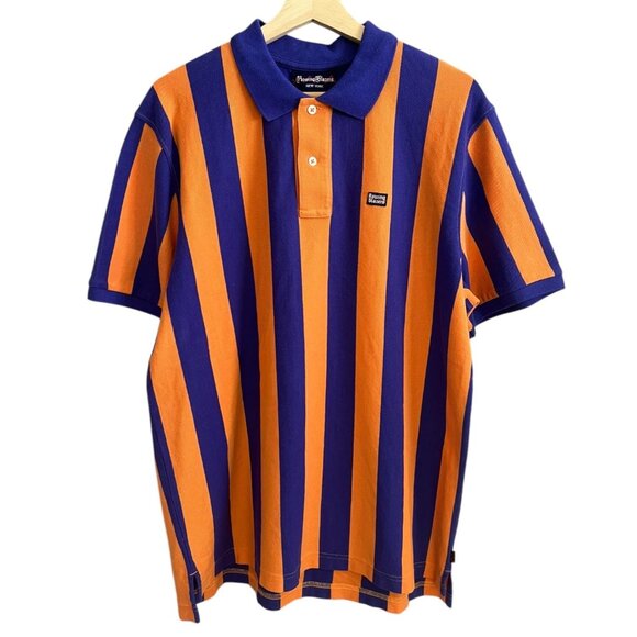 Rowing Blazers Mens Pique Striped Polo Orange Purple‎ Size L NWT Preppy Eclectic - Picture 1 of 12